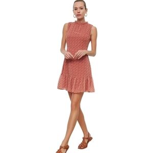 High Neck Floral Ruffle Dress